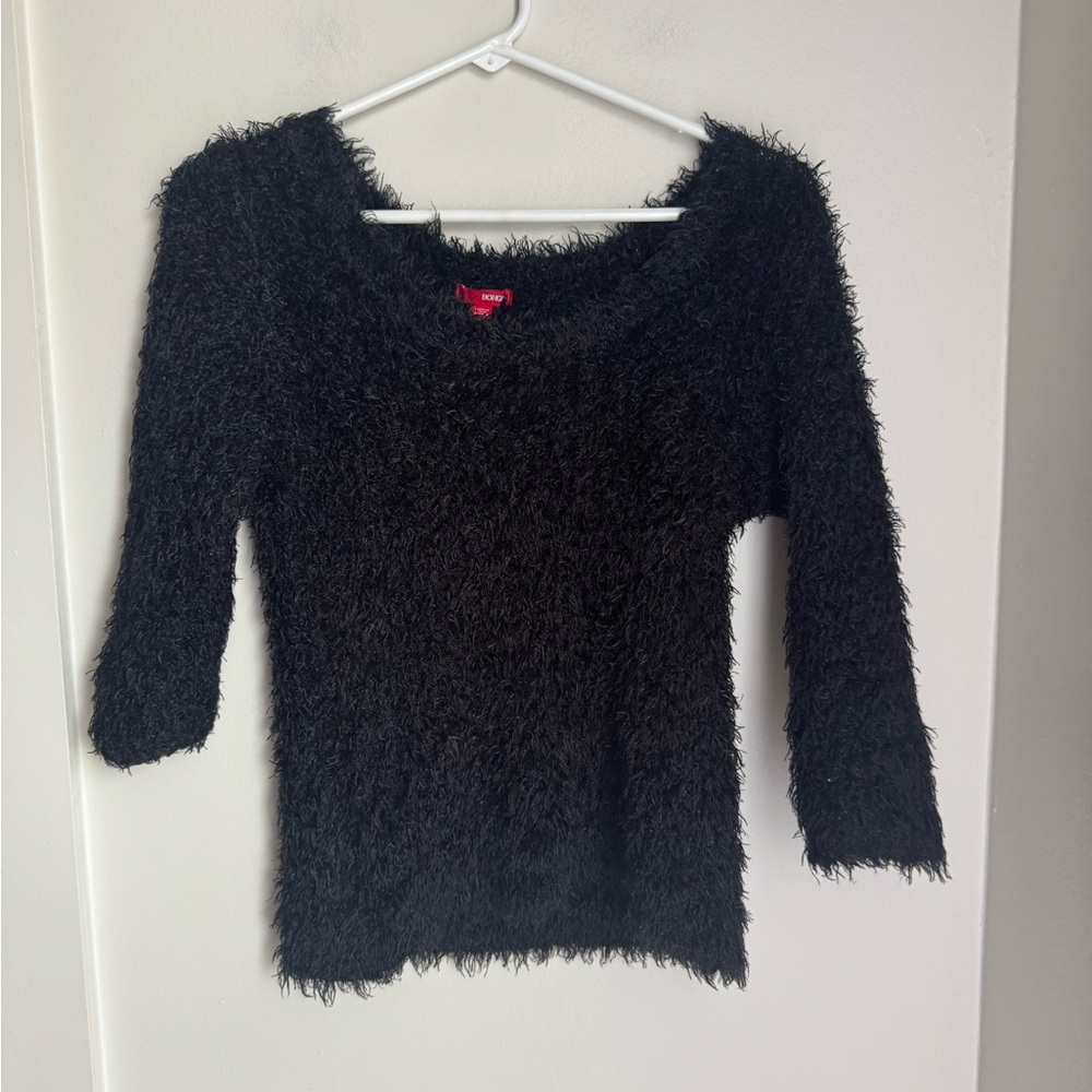 BONGO Black fluffy Textured Sweater top